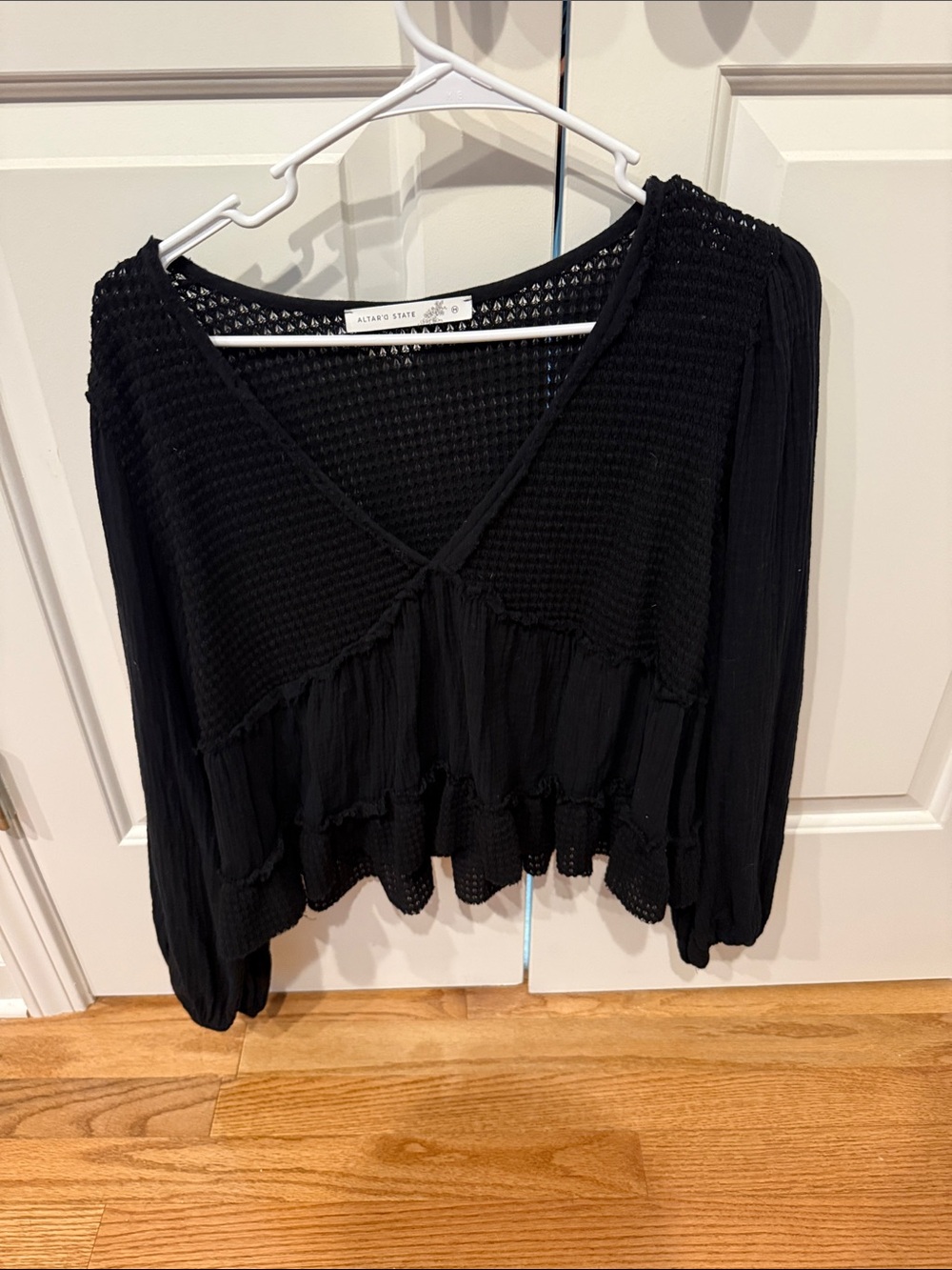 Altar'd State Black V-Neck Textured Peplum Blouse